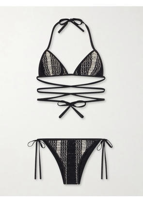 Missoni - Mare Sequin-embellished Striped Metallic Crochet-knit Triangle Bikini - Black - IT38,IT40,IT42,IT44,IT46,IT48