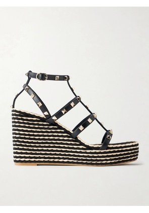 Valentino Garavani - Valentino Garavani Rockstud Embellished Leather Wedge Espadrilles - Black - IT36,IT36.5,IT37,IT38,IT39,IT40,IT41,IT42