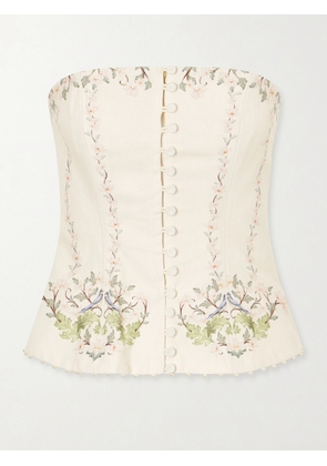 Agua by Agua Bendita - Tota Anhelo Embellished Floral-printed Linen Corset Top - Neutrals - x small,small,medium,large,x large