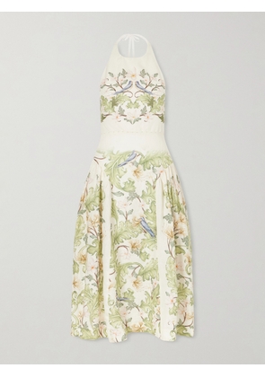 Agua by Agua Bendita - Balsa Anhelo Embellished Printed Halterneck Linen Maxi Dress - Green - x small,small,medium,large,x large