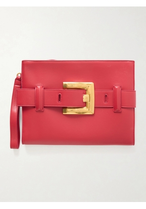 Balmain - Anthem Buckled Leather Clutch - Red - One size