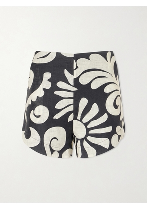 Cala de la Cruz - Bahamas Printed Linen Shorts - Black - x small,small,medium,large