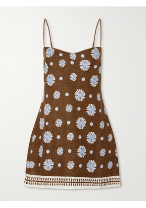 Cala de la Cruz - Lucca Printed Linen Mini Dress - Brown - x small,small,medium,large,x large