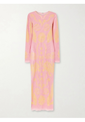Cala de la Cruz - Tania Printed Mesh Maxi Dress - Pink - x small,small,medium,large