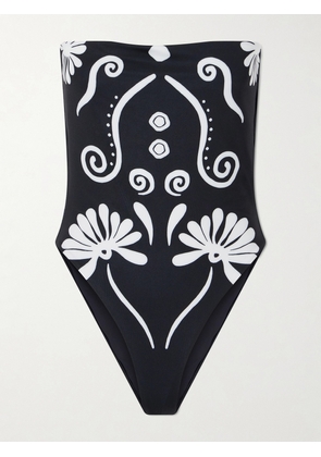 Cala de la Cruz - Lore Strapless Floral-print Swimsuit - Black - x small,small,medium,large