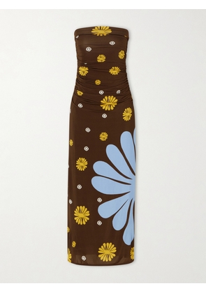 Cala de la Cruz - Daphne Ruched Printed Jersey Midi Dress - Brown - x small,small,medium,large,x large