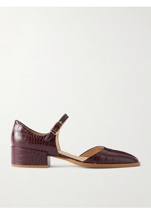 Gabriela Hearst - Riley Croc-effect Leather Mary Jane Flats - Burgundy - IT36,IT36.5,IT37,IT37.5,IT38,IT38.5,IT39,IT39.5,IT40,IT40.5,IT41,IT41.5,IT42