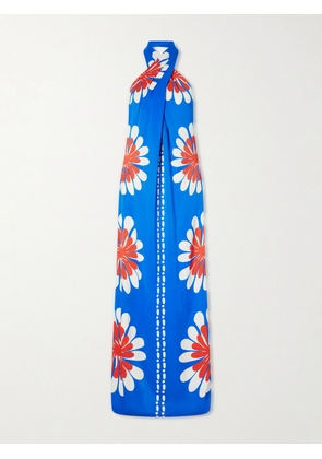Cala de la Cruz - Oliviera Floral-print Satin Halterneck Maxi Dress - Blue - x small,small,medium,large