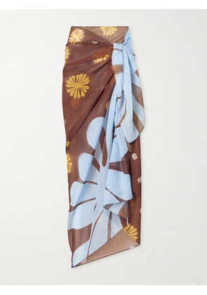 Cala de la Cruz - Luana Floral-print Voile Pareo - Brown - One size