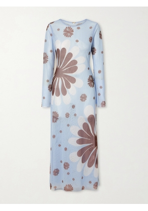 Cala de la Cruz - Tania Printed Mesh Midi Dress - Blue - x small,small,medium,large,x large