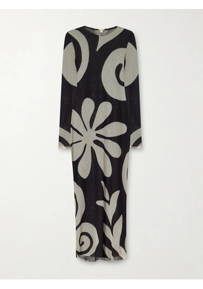 Cala de la Cruz - Tania Printed Mesh Midi Dress - Black - x small,small,medium,large,x large