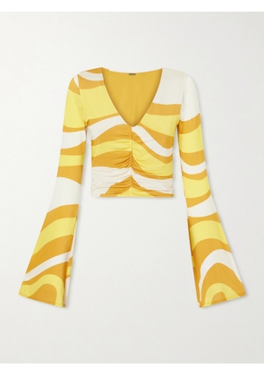 Cala de la Cruz - Aelin Ruched Printed Jersey Top - Yellow - x small,small,medium,large,x large