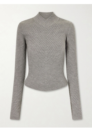 Victoria Beckham - Georgia Ribbed Merino Wool Sweater - Gray - x small,small,medium,large,x large