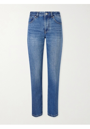 Victoria Beckham - Leather-trimmed Low-waist Flared Jeans - Blue - 24,25,26,27,28,29,30,31,32