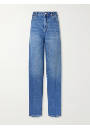 Victoria Beckham - Leather-trimmed High-waist Wide-leg Jeans - Blue - 24,25,26,27,28,29,30,31