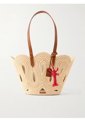 Aquazzura - Artiste Medium Leather-trimmed Raffia Tote - Neutrals - One size