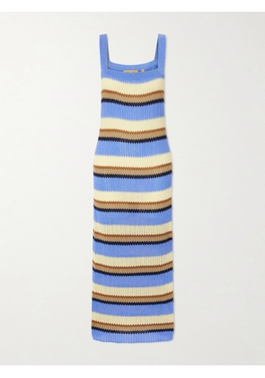 Guest In Residence - Palazzo Striped Ribbed Silk And Linen-blend Midi Dress - Blue - x small,small,medium,large,x large