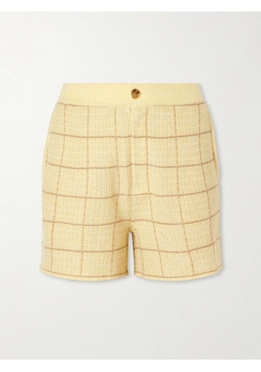 Guest In Residence - Checked Knitted Cashmere And Linen-blend Shorts - Yellow - x small,small,medium,large,x large