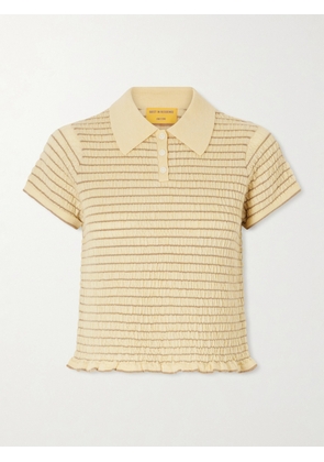 Guest In Residence - Smocked Ruffled Striped Cashmere-blend Polo Sweater - Yellow - x small,small,medium,large,x large