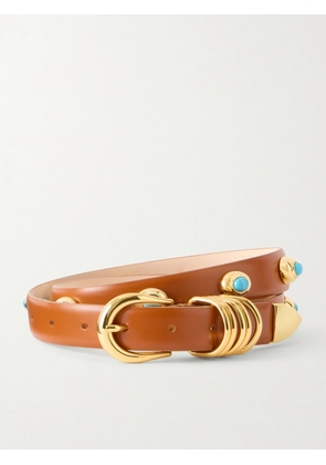 Déhanche - Hollyhock Stone Turquoise-embellished Leather Belt - Brown - x small,small,medium,large,x large