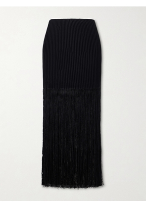 Alaïa - Ribbed Fringed Jersey Midi Skirt - Black - FR 34,FR 36,FR 38,FR 40,FR 42,FR 44