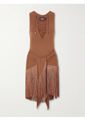 Taller Marmo - Sahara Tie-detailed Stretch-jersey One-piece - Brown - x small,small,medium,large,x large