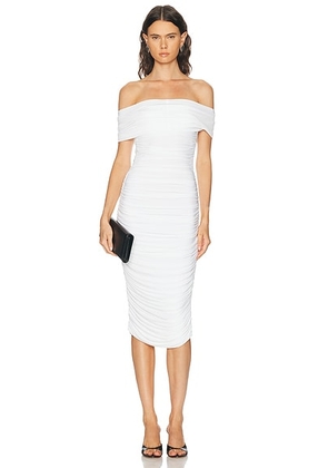 Norma Kamali Sleeveless Cowl Neck Side Shirred Dress in Snow White - White. Size XL (also in XS, S, M, L).
