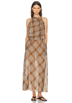 Matteau Layered Halter Dress in Picnic Plaid - Brown. Size 3 (also in 1, 4).
