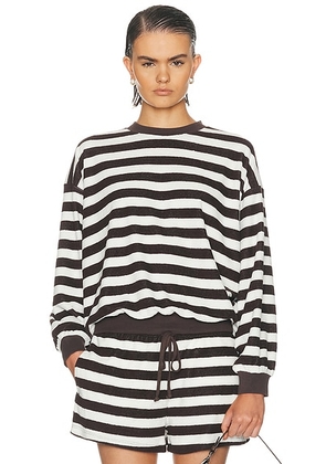 Suzie Kondi Sifnos Terry Sweatshirt in Truffle Ivory Stripe - Chocolate,White. Size S (also in ).