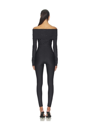 The Andamane Kendall Crystal Off Shoulder Jumpsuit in Black. Size M. Also in S.
