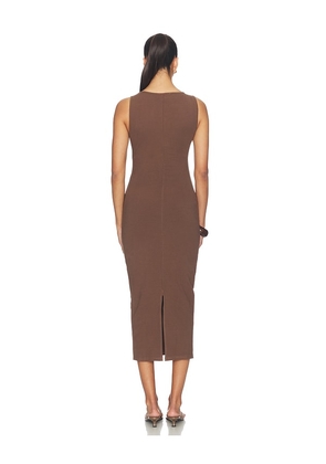 BUMPSUIT Sculpting Rib Boat Neck Midi Dress in Brown. Size L. Also in XL.