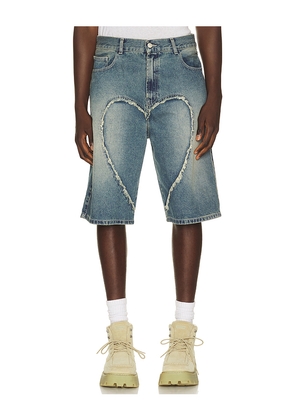 Carne Bollente Love Denim Shorts in Blue. Size 28. Also in 30, 32, 34.
