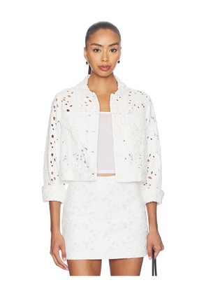 Alice + Olivia Chloe Boxy Cropped Jacket in White. Size L. Also in M, S, XL, XS.