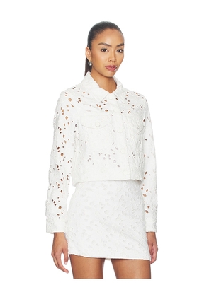 Alice + Olivia Chloe Boxy Cropped Jacket in White. Size L. Also in XS, S, M, XL.