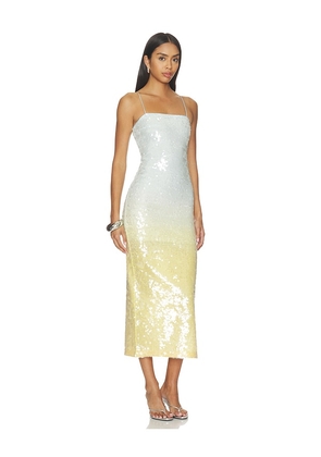 Alice + Olivia Delora Sequin Strapless Midi Dress in Blue,Yellow. Size 10. Also in 12, 4.