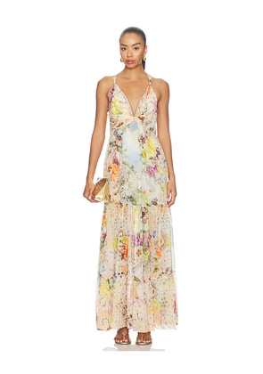 Camilla Bead Strap Gathered Panel Dress in Yellow. Size L. Also in S, M.
