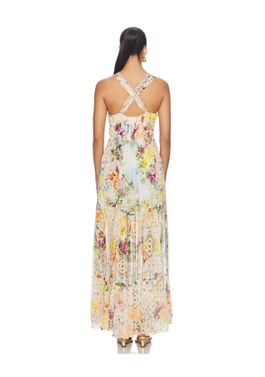 Camilla Bead Strap Gathered Panel Dress in Yellow. Size L. Also in S.