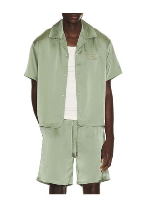 Honor The Gift Satin Chest Logo Camp Collar Shirt in Green. Size L. Also in M, S, XL/1X, XXL/2X.
