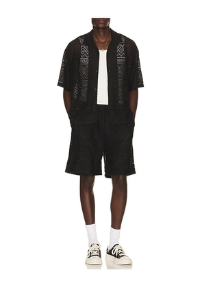Honor The Gift Pointelle Crochet Drawcord 7 Short in Black. Size L. Also in S, M, XL/1X, XXL/2X.