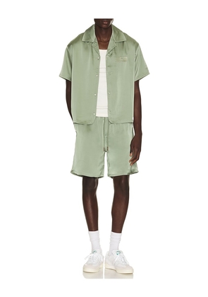 Honor The Gift Satin Chest Logo Camp Collar Shirt in Green. Size L. Also in S, XL/1X.