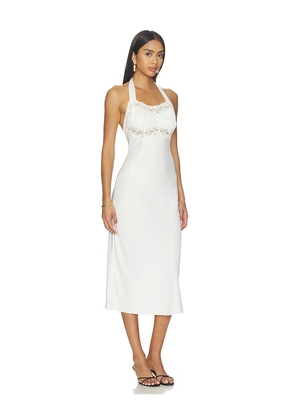 Frankies Bikinis Darcy Satin Midi Dress in White. Size L. Also in M, S, XS.