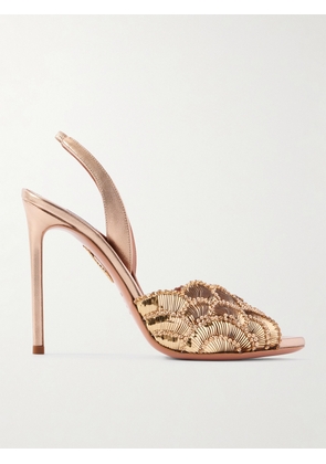 Aquazzura - Ce Soir 105 Embellished Leather Sandals - Gold - IT35,IT36,IT36.5,IT37,IT37.5,IT38,IT38.5,IT39,IT39.5,IT40,IT40.5,IT41,IT41.5,IT42