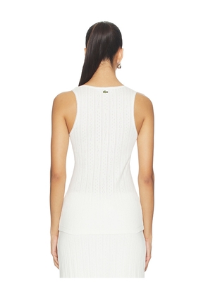 Lacoste Pointelle Tank in White. Size 32. Also in 34, 36, 38, 40, 42, 44.