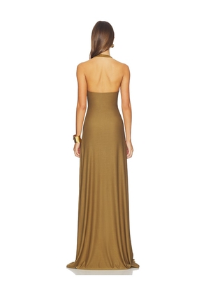 MISHA The Jennifer Cupro Maxi Dress in Olive. Size L. Also in XS, S, M.