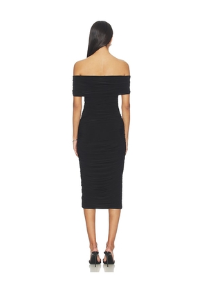 Norma Kamali Sleeveless Cowl Neck Side Shirred Dress Below Knee in Black. Size M. Also in S, XS, XXS.