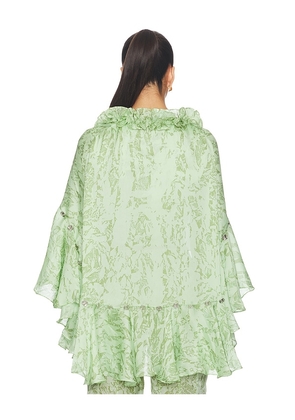 LA FUORI Mistleaf Ruffle Printed Top in Green. Size L. Also in XS, S, XL.