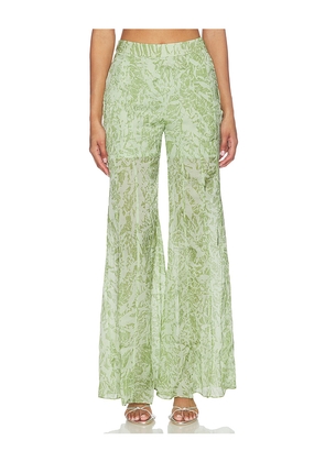 LA FUORI Mistleaf Ruffle Printed Pant in Green. Size L. Also in XS, S, M, XL.