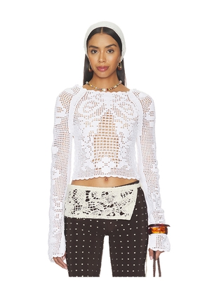 KETTEL ATELIER Talia Crochet Blouse in White. Size L. Also in M, S.
