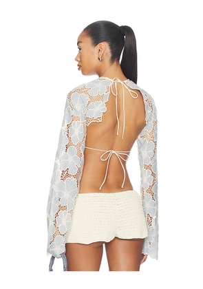 KETTEL ATELIER Floral Longsleeve Top in Blue. Size L. Also in M, S.