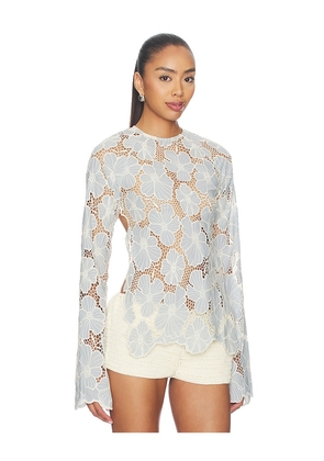 KETTEL ATELIER Floral Longsleeve Top in Blue. Size L. Also in S, M.